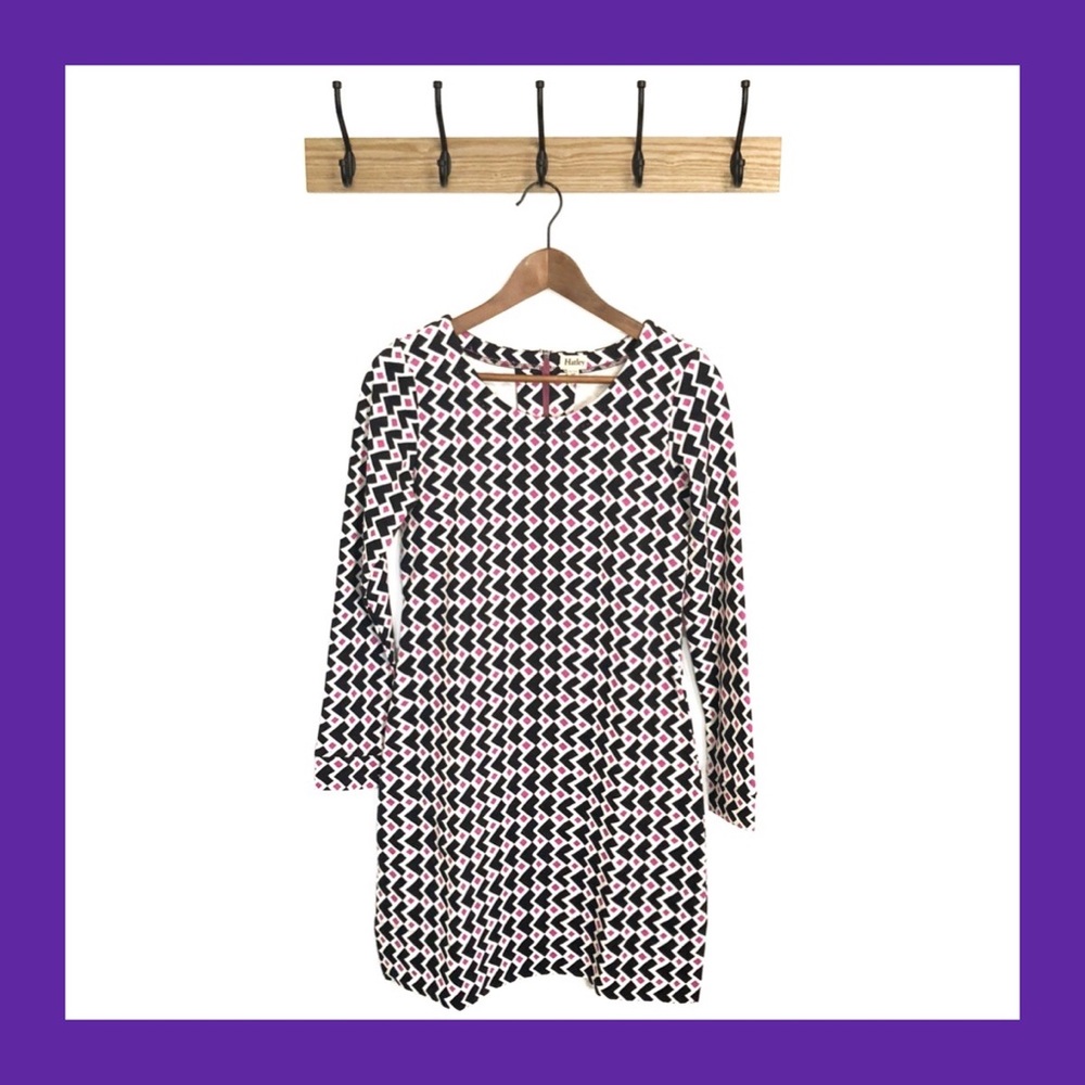 HATLEY Black Pink Chevron Geometric Print Dress S